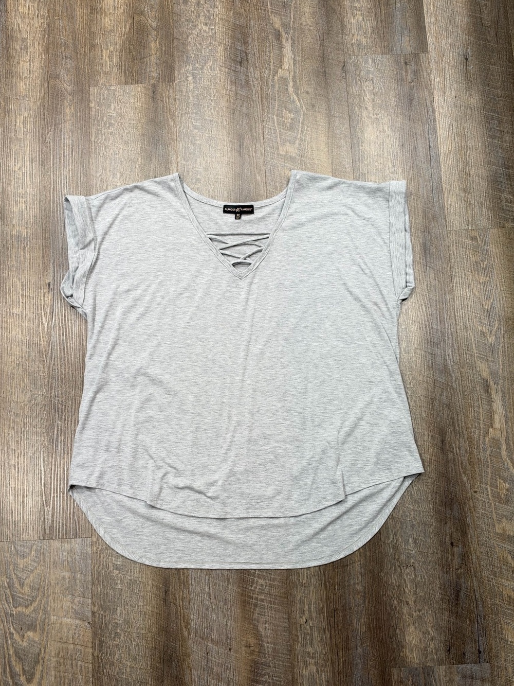 Plus size  Light Gray Short Sleeve Crisscross V-Neck Tee